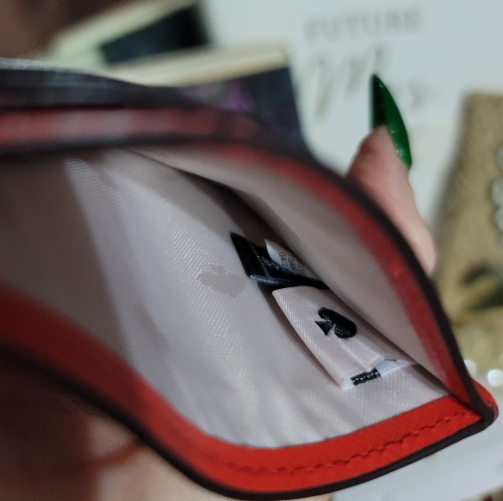 Kate Spade ♠️ Staci Small Slim Card Holder - Bright Melon Red & Silver KSNY Logo - Picture 6 of 11